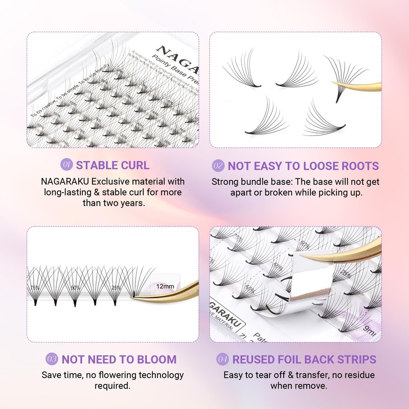 NAGARAKU Premade Volume Eyelash Extensions - 120 Fans, 8D, 0.07C