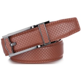 Mio Marino Mens Ratchet Belt with Open Linxx Leather Dress Belt Buckle, Enclosed in an Elegant Gift Box - Monolith - Burnt Umber - Adjustable from 28" to 44" Waist
