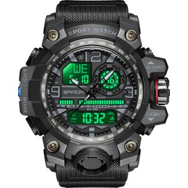 Digital Watch Men's Analogue Digital Sport Military Watch for Men Boys Outdoor Waterproof Sports Watch with Alarm Clock LED Light Date Week 12/24H Multifunctional Tactical Watch for Men, black, Strap.