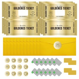 VARKAGE Pack of 12 Golden Tickets with 12 Envelopes, Wish Voucher with Scratch Stickers to Fill in, Golden Ticket Voucher Scratch for Gift