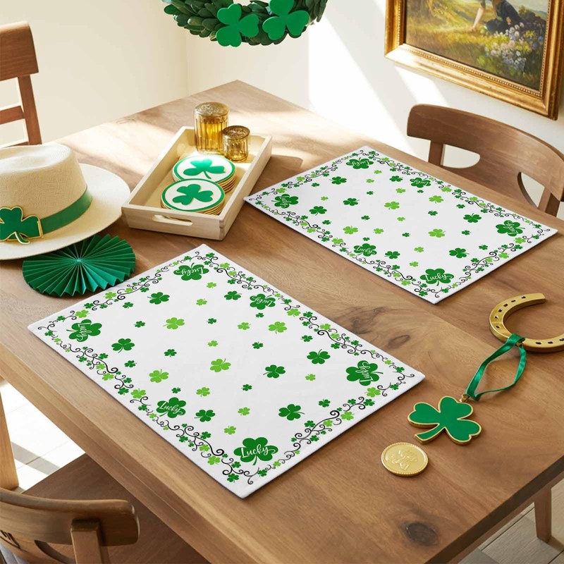 St. Patrick's Day Placemats Set of 6 Green Shamrock Table