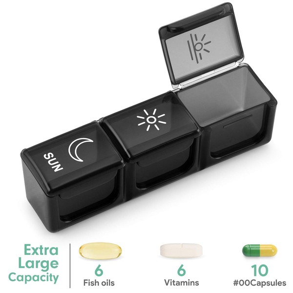 Weekly Pill Organizer 3 Times a Day, BUG HULL Daily Medicine Organizer Portable 7 Day Pill Box with Large Compartments Moisture-Proof Pill Case Travel Pill Container for Vitamins,Supplements