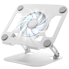 SHUWEI Laptop Cooling Stand with 3 Speed Fan, Adjustable Height & Angle, Carbon Steel Framework, Ultra-Quiet & Super Sturdy for up to 16”Laptop - Silver