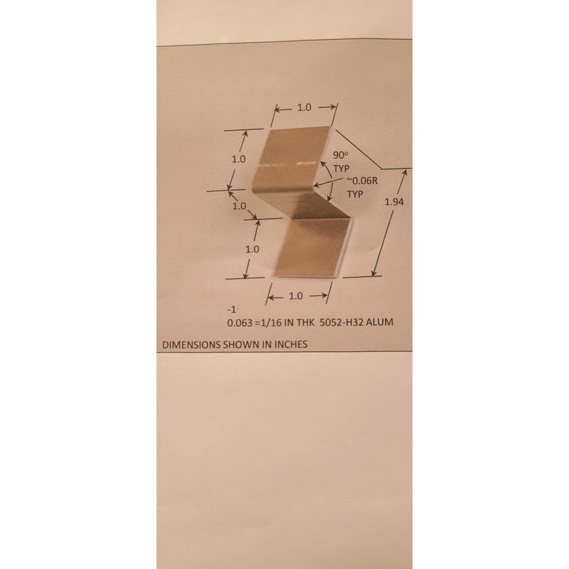 Z mounting Bracket 1x1x1x0.063 in Thick 5052-H32 Aluminum Without Fastener