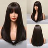 Long Black Wig Human Hair with Bangs and Wig Cap