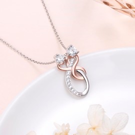DAOCHONG S925 Sterling Silver Love Heart Infinity Necklace for Women Mom Mother's Day Birthday Gifts