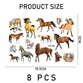 8-Piece Horse Tattoo Set, Children's Horse Shaped Temporary Tattoo Stickers, Children's Horse Stickers, Waterproof Tattoo Stickers, Suitable for Gift Bags for Children's Birthday Parties