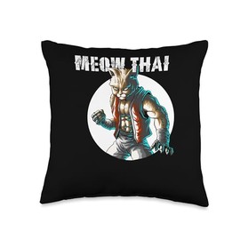 Muay Thai Cat Meow Thai Punching Bag Funny Fighting Throw Pillow