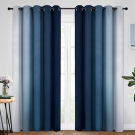 Yakamok Blue Ombre Curtains Room Darkening Grommet Curtains for Bedroom, Light Blocking Thermal Insulated Window Drapes for Living Room(2 Panels, 62x84 Inch)