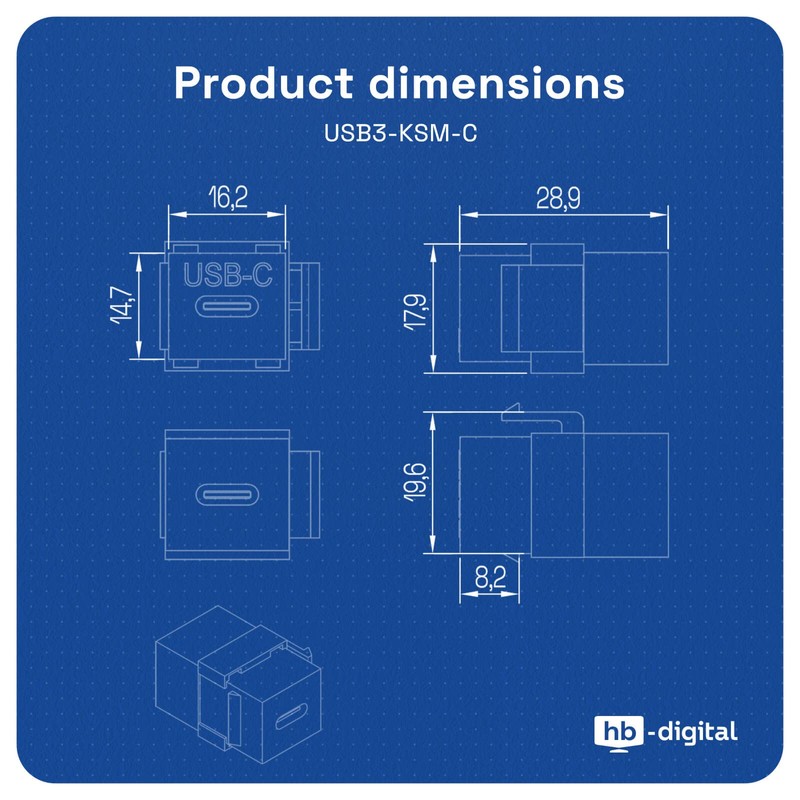 HB-DIGITAL Keystone Module with USB-C Socket, Multimedia Keystone for Patch