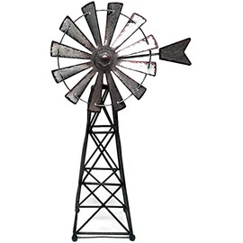 SLIFKA Farmhouse Decor Windmill Figurine, 12-inches, Silver, Rust
