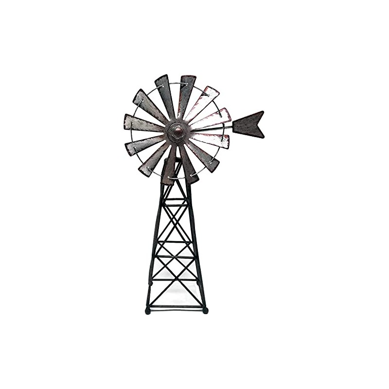 SLIFKA Farmhouse Decor Windmill Figurine, 12-inches, Silver, Rust