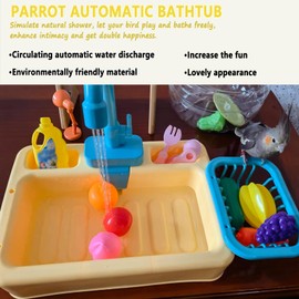 kathson Parrot Bathtub Bird Automatic Bathtub with Faucet Multifunctional Parakeet Shower Box Bird Bathing Tub Pool Toy with Fountain for Small Medium Birds Cockatiel Lovebird Budgie,Yellow