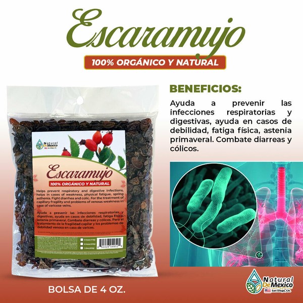 Natural de Mexico USA Escaramujo Herb Tea 4 oz. 113gr. Escaramujo Organico Infecciones Respiratorias
