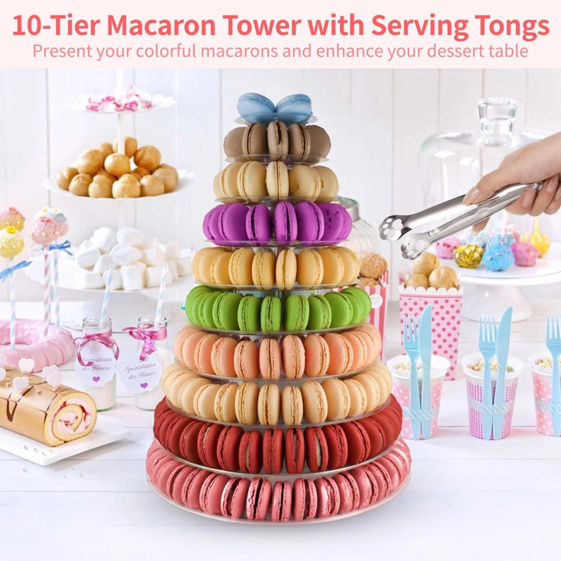 10-Tier Clear Macaron Display Stand, Plastic Macaron Tray Tower with