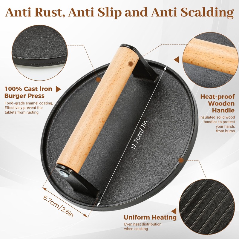 Eoufore Smash Hamburger Press Kit,Around Burger Press,Hamburger Spatula and Stainless