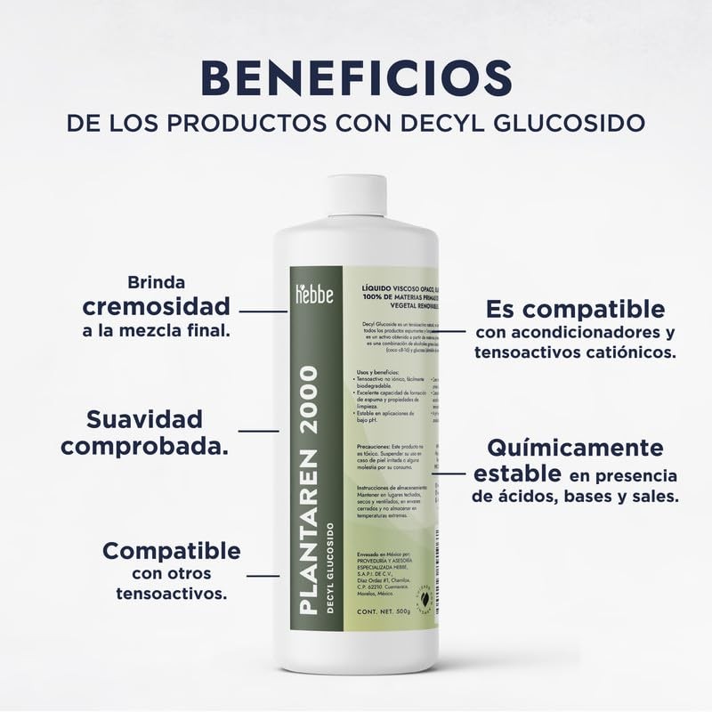 Hebbe - Decil Glucósido, Tensioactivo Suave y Biodegradable para Cosméticos,