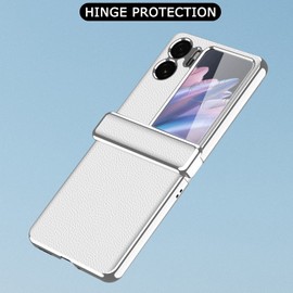 NINKI Leather Case Compatible for Oppo Find N2 Flip Case with Screen Protector, Magnetic Hinge Protection Camera Protection Plating Frame Anti-Fall Shockproof Cover Case for Oppo Find N2 Flip White