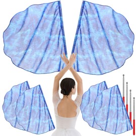 HunnmingRe 4 Set Worship Flags for Dance 29.5 x 39.3 Inch Praise Church Flags with 4 Pcs Scalable Rod for Girls Adults Practice Performance, Semicircle Angel Wing Design(Tie Dye Blue)