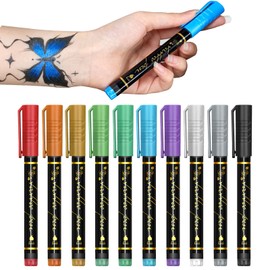 PORUPAEL 10 Colours Temporary Tattoo Pen, Temporary Tattoo Markers for Skin, Tattoo Pen Kit, Body Markers for Kids and Adults Art Marker Pens for Kids and Adults Party Festival Dress Up