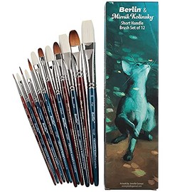 Creative Mark Mimik Kolinsky Synthetic Sable Short Handle Brushes and Sets - Elite Professional Brushes for Painting, Artists, Students, & More! - [Set of 12 - Set]