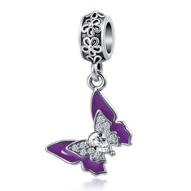 QeenseKc Purple Butterfly Flying Charm Animal Crystal Bead for European Bracelet Necklace