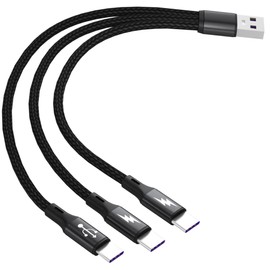 GELRHONR USB C Splitter Cable,USB A Male to 3 Type-C Male Charge Cable,3 in 1 Nylon Braided Charging Cord with 3x0.2m Cable, 5A Fast Charge,Compatible with Mobile/Android and More （0.65FT-0.2M）