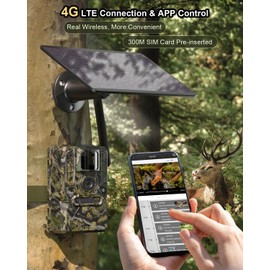 Xega 4G Solar Cellular Trail Camera with Live Feed, 2K GPS 7800mAh Wildlife Camera, No Glow 940nm Night Vision Motion Detection Instant Alarm 2-Way Audio Cloud/TF, Only Support The Build-in SIM Card