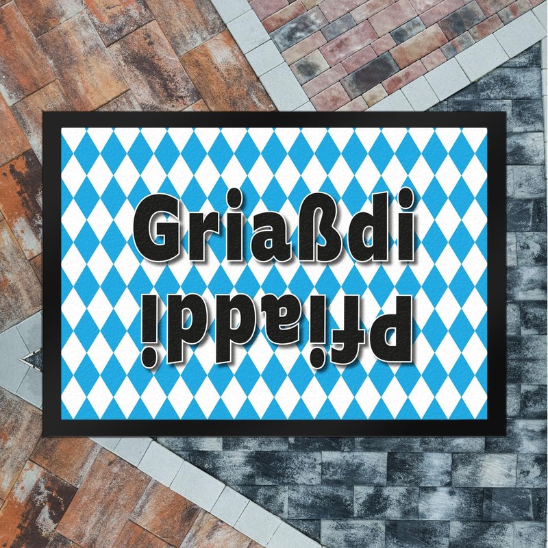Griaßdi Pfiaddi Doormat 35 x 50 cm with Bavarian Flag