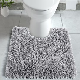 Yimobra Toilet Rugs, Luxury Chenille Extra Thick U-Shaped Toilet Non-Slip Contour Mat for Bathroom Floor, Fluffy Soft, Absorbent Water, Machine Washable, 24.4 x 20.4 Inch, Light Gray