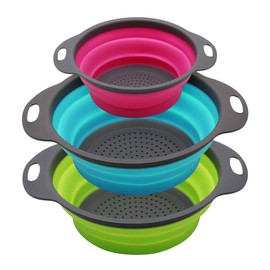Qimh Colador Plegable | Coladores y Escurridores de Silicona para Cocina Sobre el Fregadero con Asas Extensibles | Colador Plegable para Verduras, Fru
