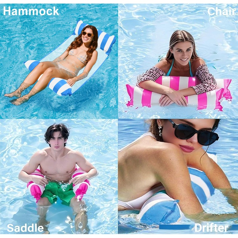 Pool Floats Adult - Upgraded Inflatable Mesh Floating Rafts, 4-in-1