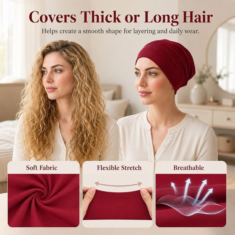 Soft Stretch Turban Cap for Women, Lightweight & Breathable Head