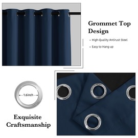 RYB HOME 100% Blackout Curtains 63 inches Length, Thermal Insulated Total Room Darkening Noise Reducing Curtains for Bedroom Bathroom, 52 inches Wide by 63 inches Long, Navy Blue