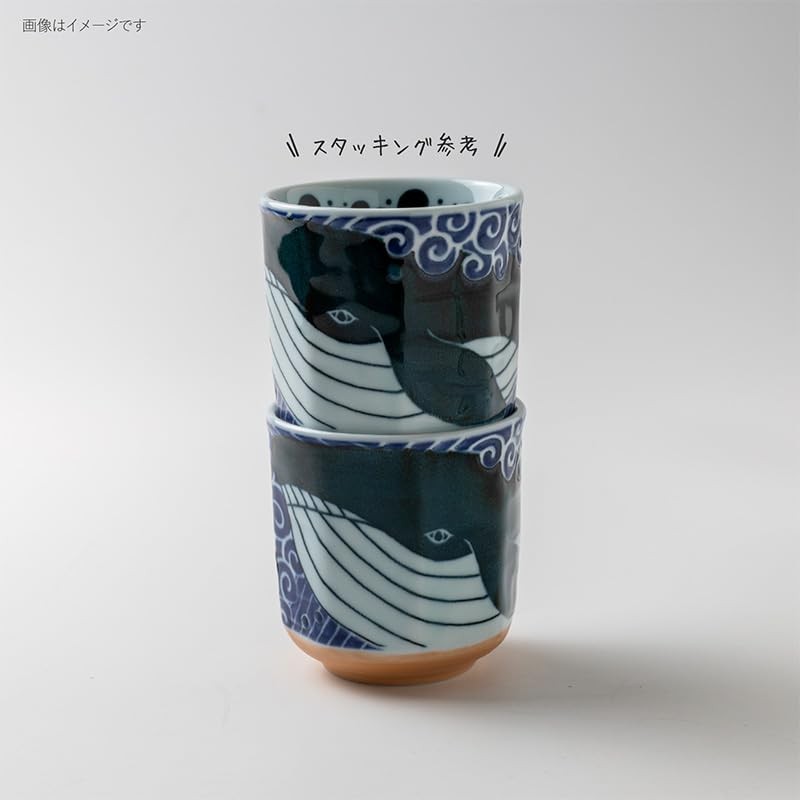 Minoru Pottery White Wave Whale Octagonal Teacup
