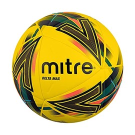 Mitre Delta Football | Highly Durable | Enhanced Accuracy and Consistency, Yellow/Orange/Green/Silver, 5