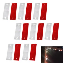 Ferianl 16PCS Red/White Self Adhesive Rectangle Reflectors, Road Safety Stick-on Rear Reflectors with Mounting Hole for Trailer Truck, RVs, Motorcycle, Cars, Bus
