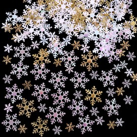 CCINEE 1600pcs Christmas Snowflakes Confetti, Golden Glitter Snowflakes Scatter Decor for Table Winter Wonderland Wedding Birthday Party Decorations