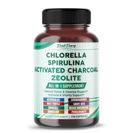Ultra All-in-1 Chlorella, Spirulina, Activated Charcoal & Zeolite – Natural Detox, Immune & Vitality Support – Made in The USA – 150 Capsules