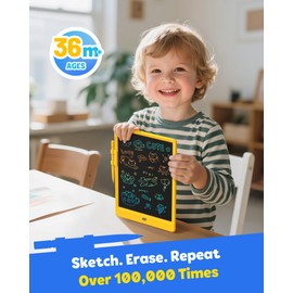 TEKFUN LCD Writing Tablet for Kids, 10-inch Coloring Drawing Pad, Mess Free Doodle Board, Airplane Travel Toys for Boys and Toddlers, Road Trip Essentials, Gifts for 3 4 5 6 7 8 Year Old Girls(Yellow)