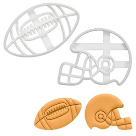 Juego de 2 cortadores de galletas de fútbol americano (diseños: casco y fútbol), 2 piezas, panadería