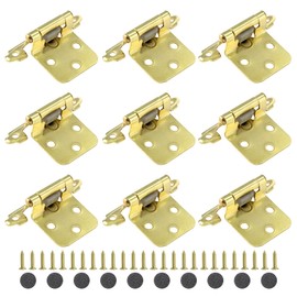 Jiozermi 15 Pair (30 Pack) Cabinet Hinges, 1/2 Inch Overlay Cabinet Door Hinges with Brass Gold Finish Decorative Self Closing Variable Overlay Flush Face Mount