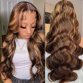 Highlight P4/27 Lace Front Wig Human Hair Transparent 13X4 Ombre Wigs Colored 200% Density Body Wave Pre Plucked With Baby Hair Real Glueless Wigs For Black Women 22 Inch