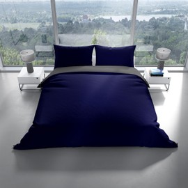 Leonado Vicenti Microfibre Bed Linen 135 x 200 cm Plain Dark Blue Grey Reversible Bed Linen Set 80 x 80 cm Pillowcase with Zip
