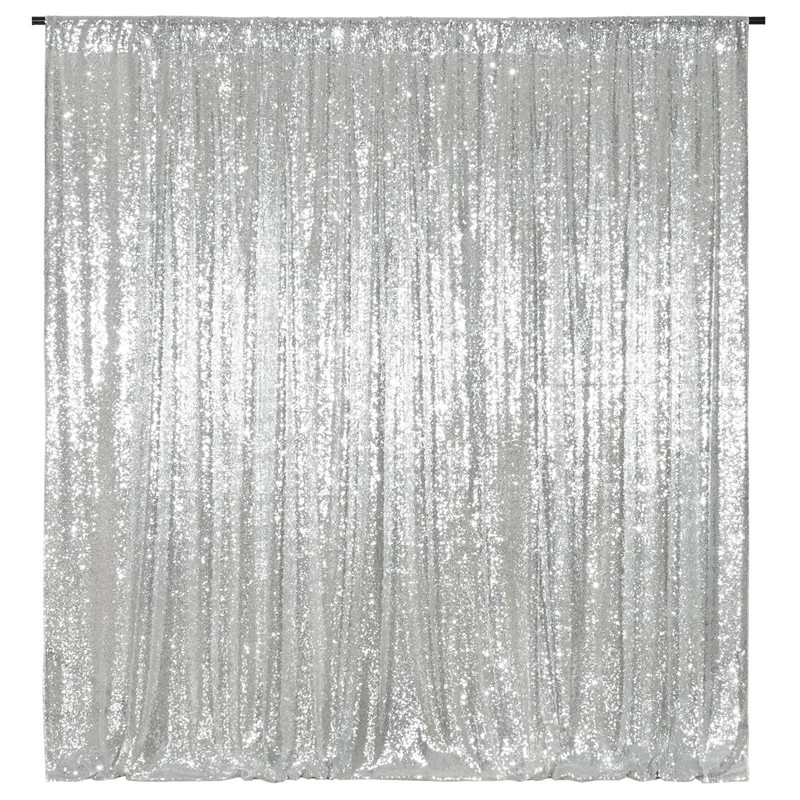 Poise3EHome Silver Sequin Backdrop Curtain, 2 PCS 5FT x 10FT