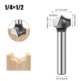 WSOOX 4PCS Point Cutting Round Over Bit Set with 1/4" Shank Carbide Router Bits for Woodworking Carving Cutting Diameter:1/2",5/8",3/4",7/8"