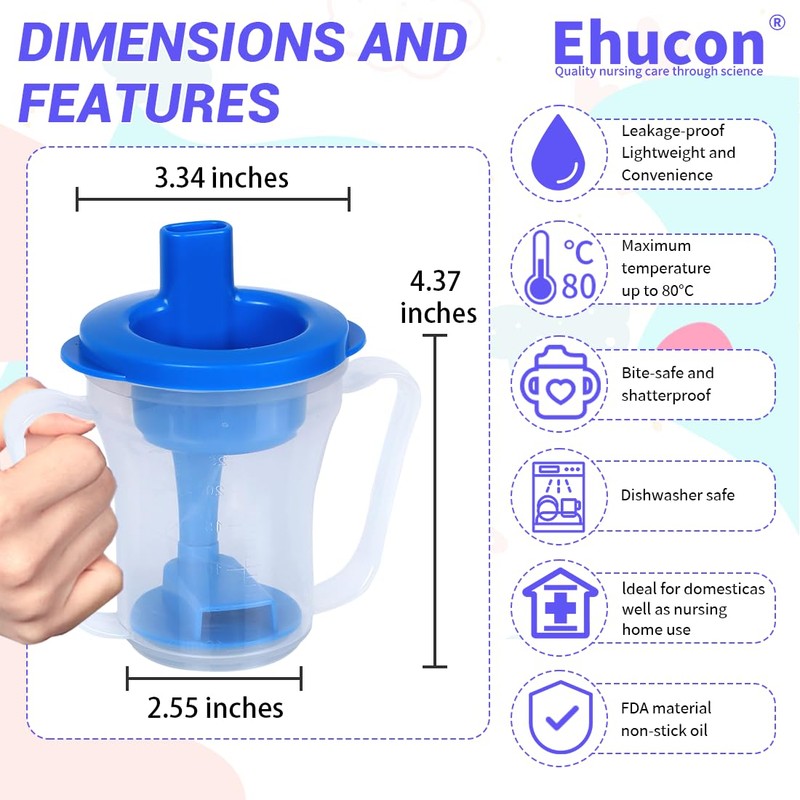 Ehucon Dysphagia Regulating Drinking Cup for Elderly-Having Difficulty Swallowing,Dispenses 5