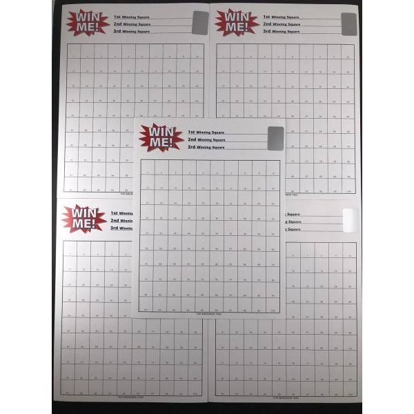 5 Ct 100 Square SCRATCH OFF Raffle Board 3 Winning