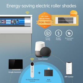 DENFOON Motorized Blinds with Remote,Thermal Electric Blinds【Solar Panel】,Customizable Automatic Roller Shades, Blackout Remote Control Blinds for Windows Upgrade to Smart Blinds, Gray,48" W x 72" H