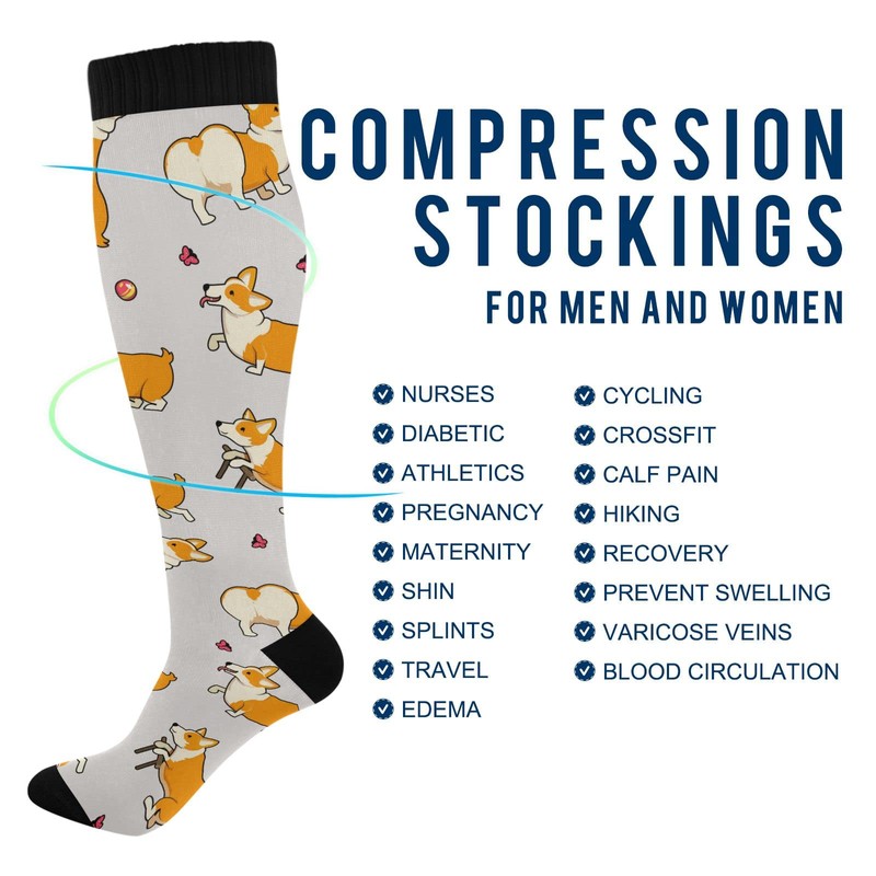 Wusikd Cute Corgi Compression Socks for Women and Men Circulation